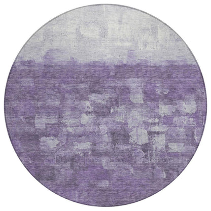 8' Purple And Silver Round Abstract Washable Indoor Outdoor Area Rug HomeRoots