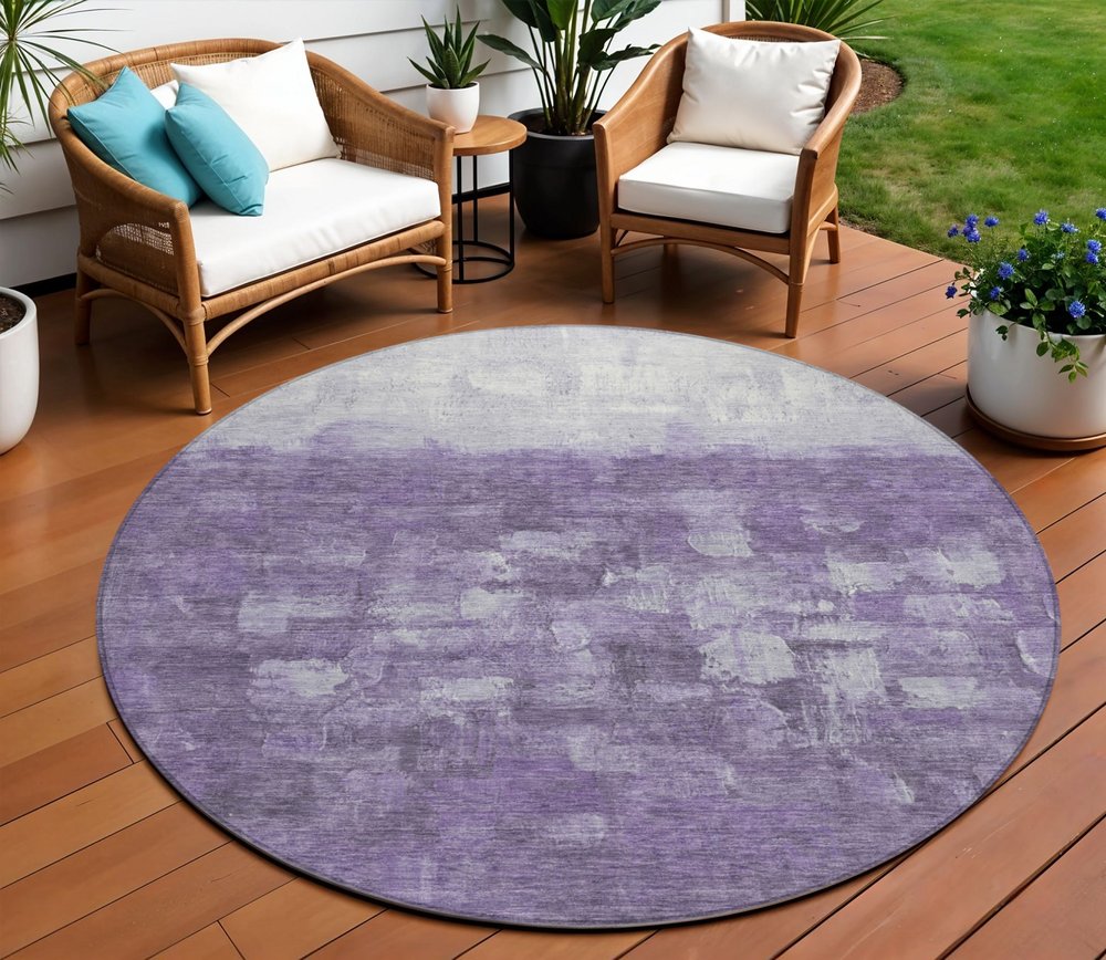 8' Purple And Silver Round Abstract Washable Indoor Outdoor Area Rug — view 5