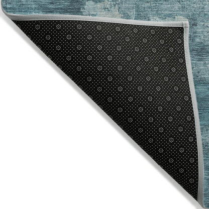 8' Teal Blue And Silver Round Abstract Washable Indoor Outdoor Area Rug HomeRoots