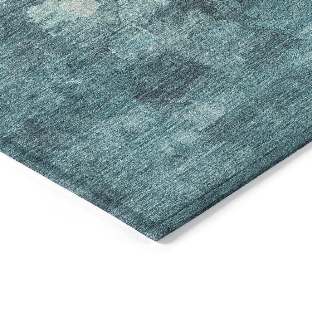 8' Teal Blue And Silver Round Abstract Washable Indoor Outdoor Area Rug HomeRoots
