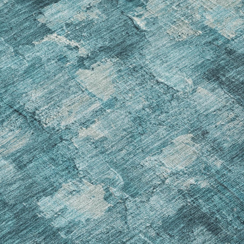 8' Teal Blue And Silver Round Abstract Washable Indoor Outdoor Area Rug HomeRoots
