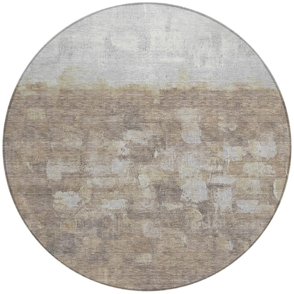 8' Taupe And Silver Round Abstract Washable Indoor Outdoor Area Rug — view 8