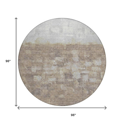 8' Taupe And Silver Round Abstract Washable Indoor Outdoor Area Rug HomeRoots