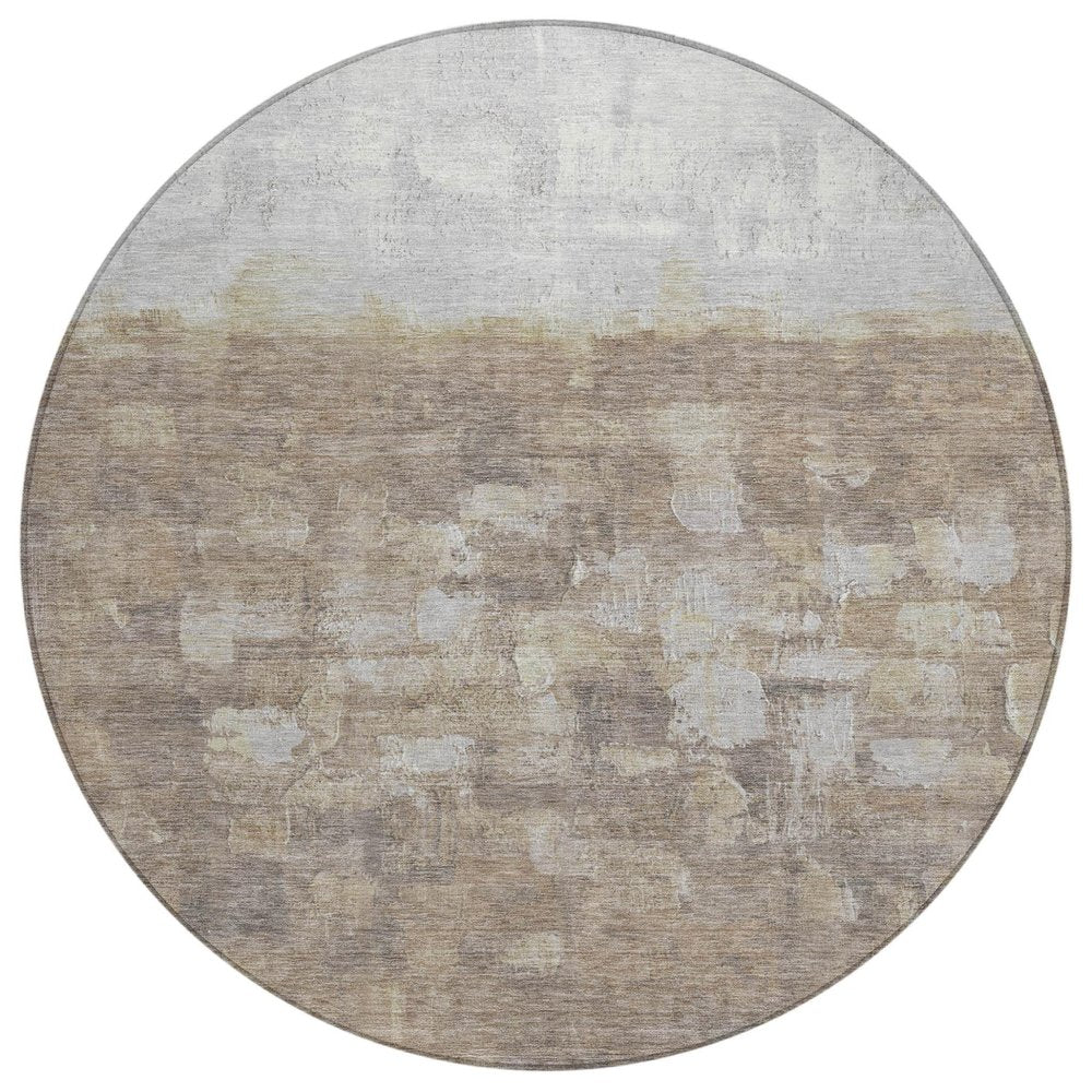 8' Taupe And Silver Round Abstract Washable Indoor Outdoor Area Rug HomeRoots