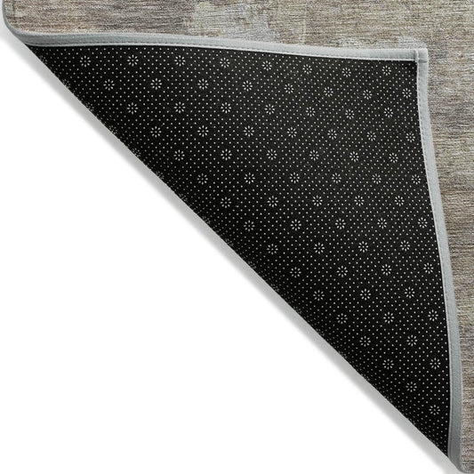 8' Taupe And Silver Round Abstract Washable Indoor Outdoor Area Rug
