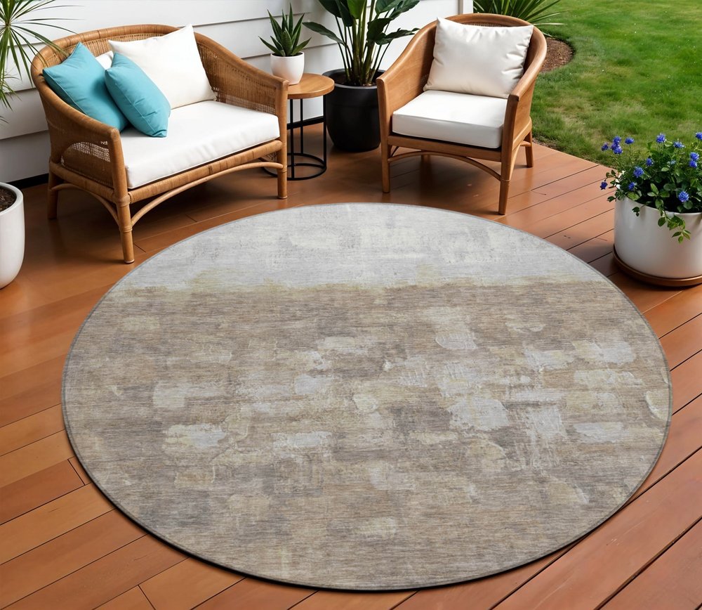 8' Taupe And Silver Round Abstract Washable Indoor Outdoor Area Rug HomeRoots