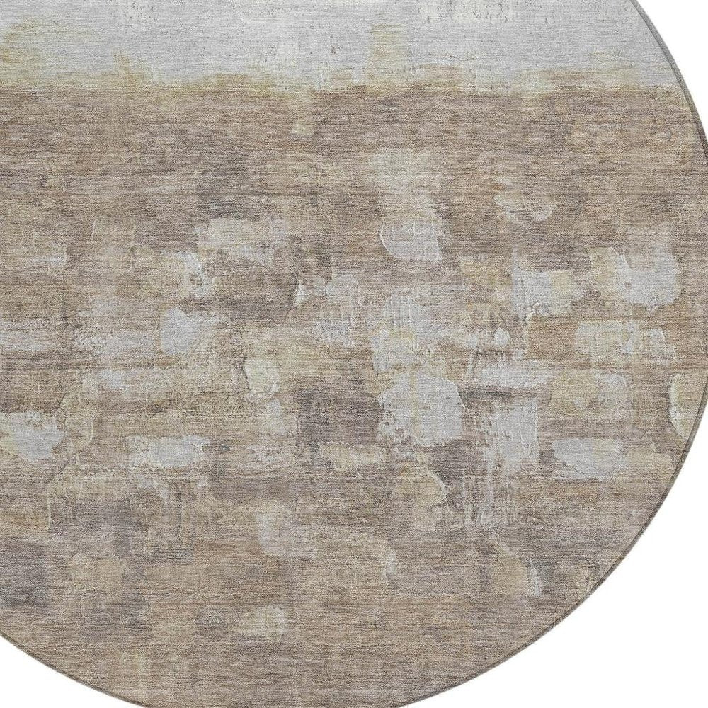 8' Taupe And Silver Round Abstract Washable Indoor Outdoor Area Rug — view 14