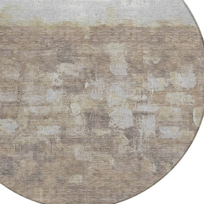 8' Taupe And Silver Round Abstract Washable Indoor Outdoor Area Rug HomeRoots