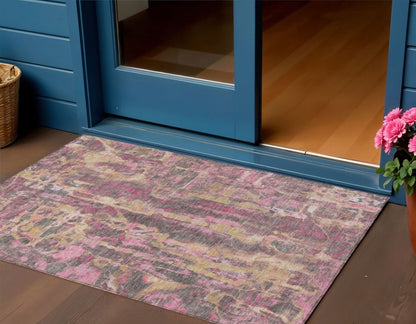 3' X 5' Blush And Wheat Abstract Washable Indoor Outdoor Area Rug HomeRoots