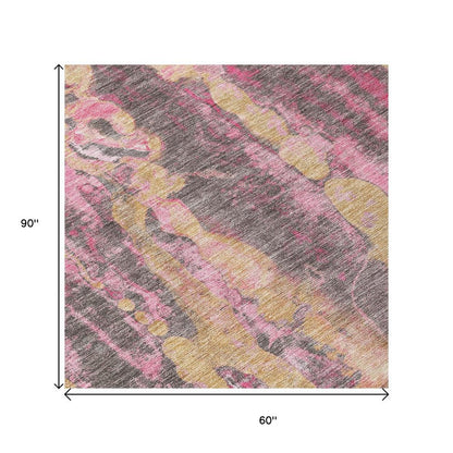 5' X 8' Blush And Wheat Abstract Washable Indoor Outdoor Area Rug HomeRoots
