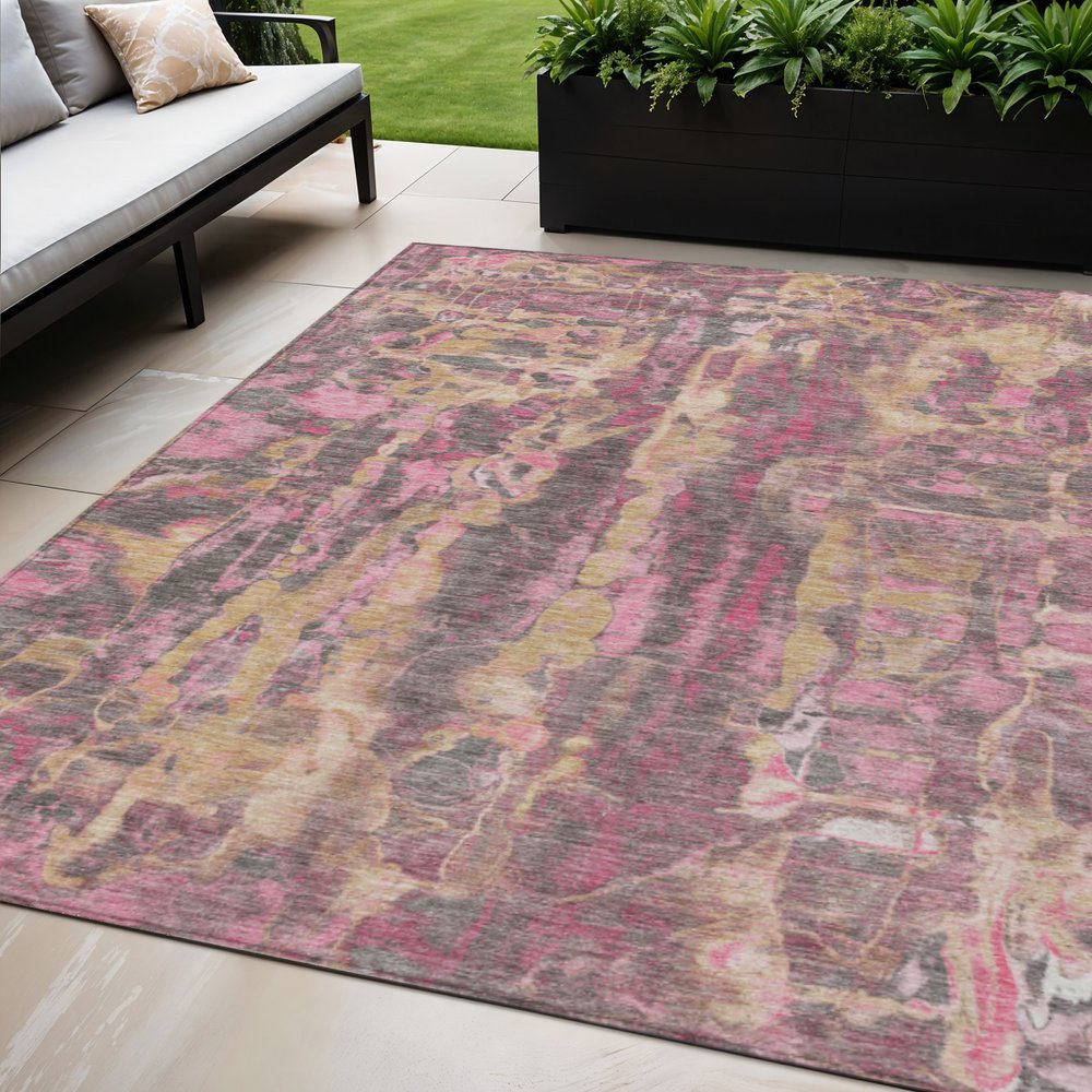 5' X 8' Blush And Wheat Abstract Washable Indoor Outdoor Area Rug HomeRoots