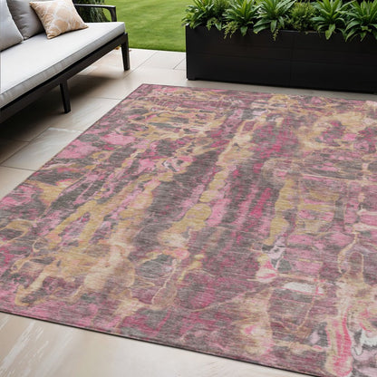 5' X 8' Blush And Wheat Abstract Washable Indoor Outdoor Area Rug HomeRoots