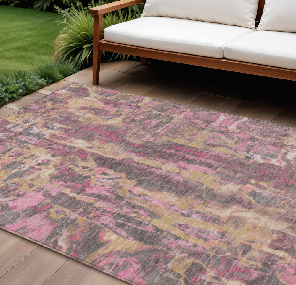 8' X 10' Blush And Wheat Abstract Washable Indoor Outdoor Area Rug — view 5