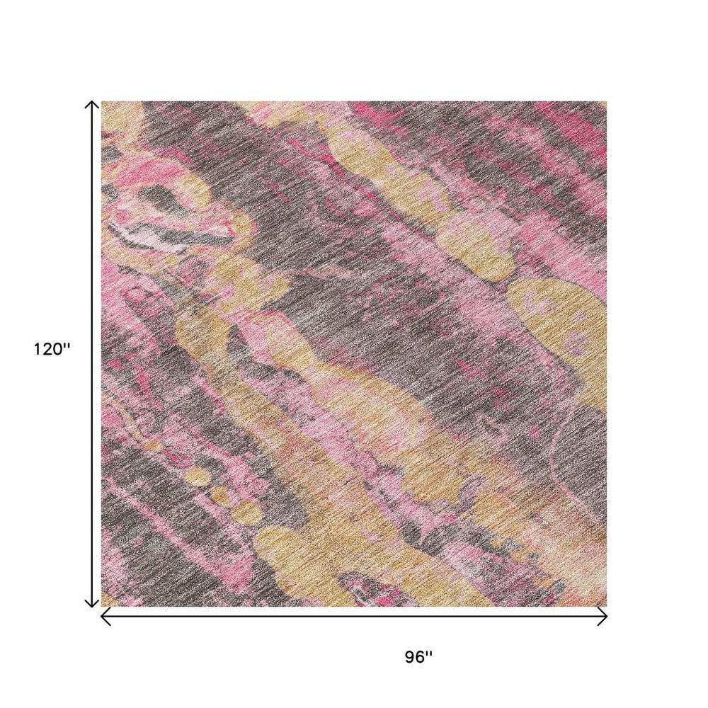8' X 10' Blush And Wheat Abstract Washable Indoor Outdoor Area Rug — view 7