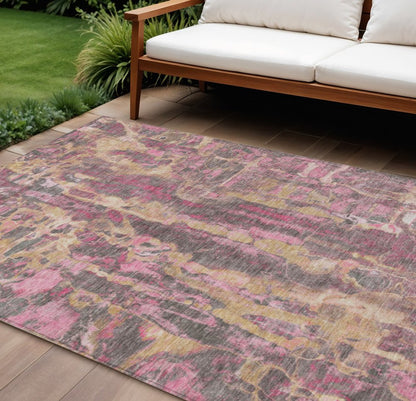 9' X 12' Blush And Wheat Abstract Washable Indoor Outdoor Area Rug HomeRoots