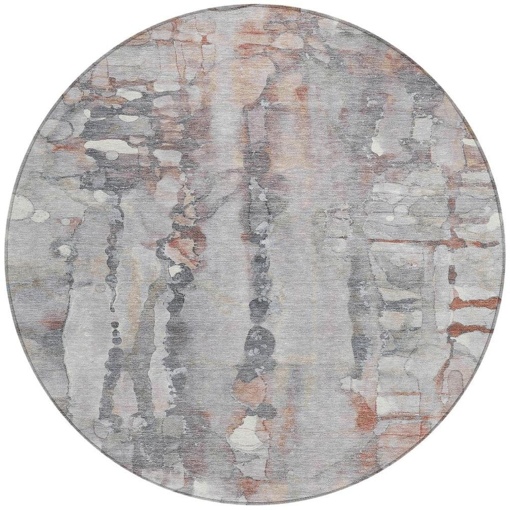 8' Copper And Gray Round Abstract Washable Indoor Outdoor Area Rug HomeRoots