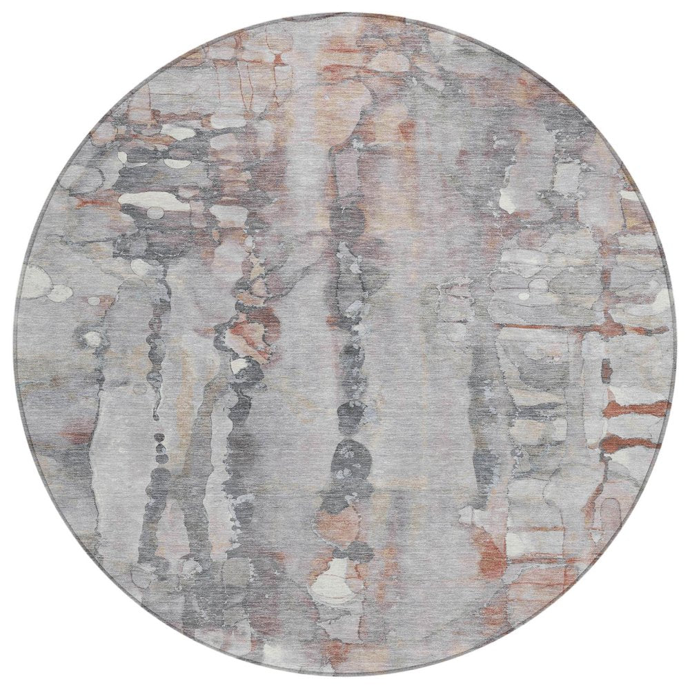 8' Copper And Gray Round Abstract Washable Indoor Outdoor Area Rug HomeRoots