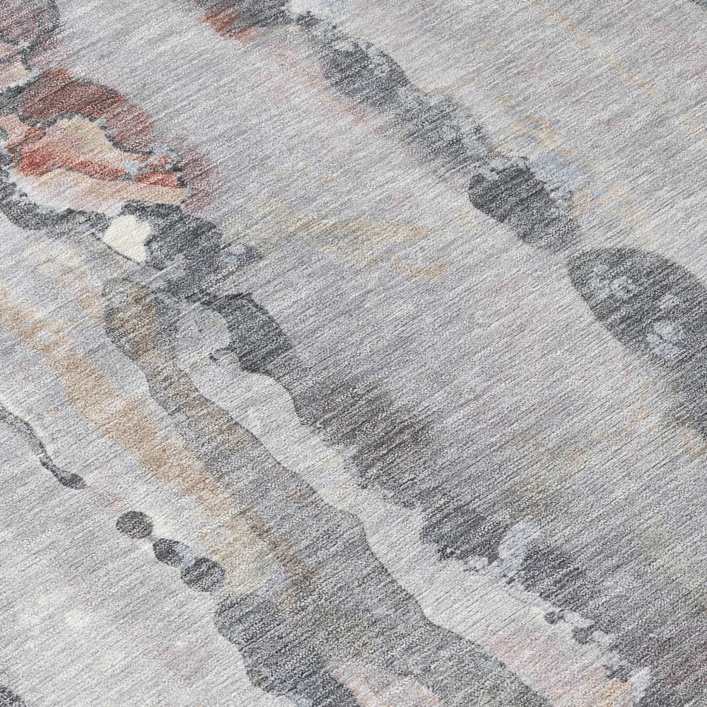 8' Copper And Gray Round Abstract Washable Indoor Outdoor Area Rug — view 4