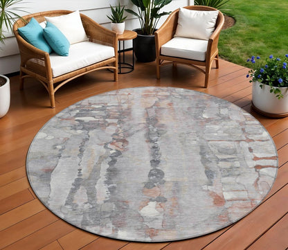 8' Copper And Gray Round Abstract Washable Indoor Outdoor Area Rug HomeRoots
