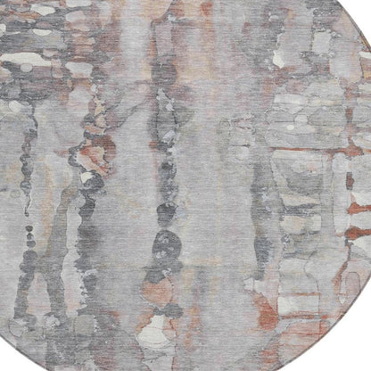 8' Copper And Gray Round Abstract Washable Indoor Outdoor Area Rug HomeRoots