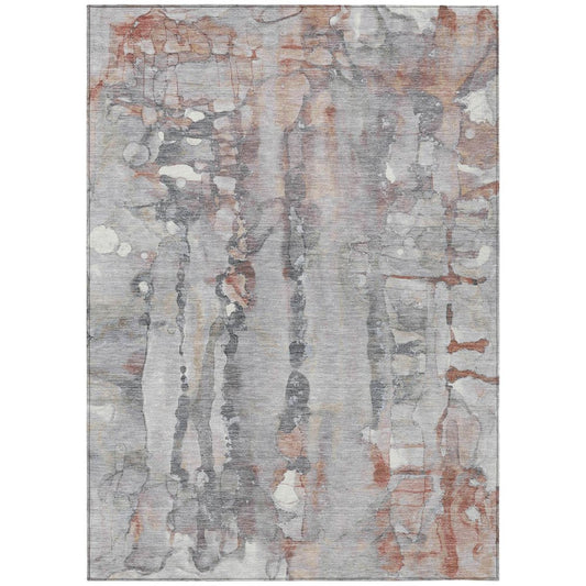 8' X 10' Copper And Gray Abstract Washable Indoor Outdoor Area Rug