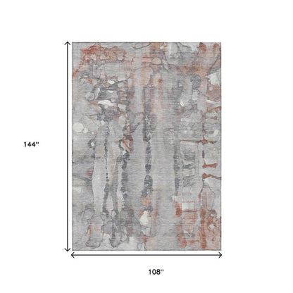 9' X 12' Copper And Gray Abstract Washable Indoor Outdoor Area Rug