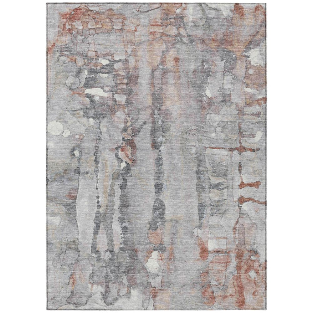 9' X 12' Copper And Gray Abstract Washable Indoor Outdoor Area Rug — view 1