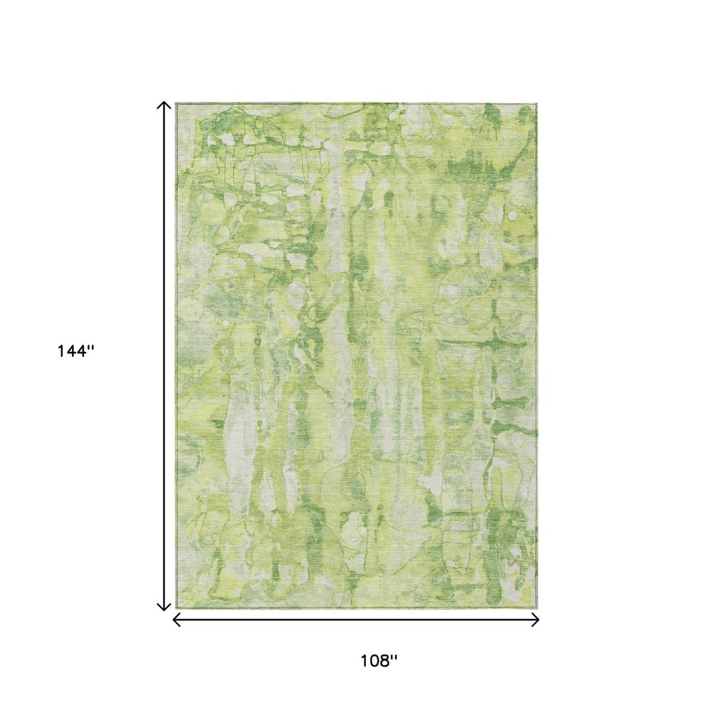 9' X 12' Lime Green And Ivory Abstract Washable Indoor Outdoor Area Rug — view 8