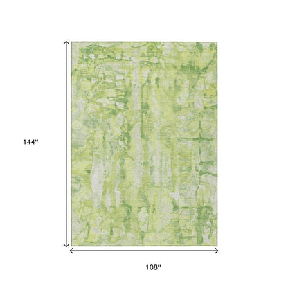 9' X 12' Lime Green And Ivory Abstract Washable Indoor Outdoor Area Rug HomeRoots