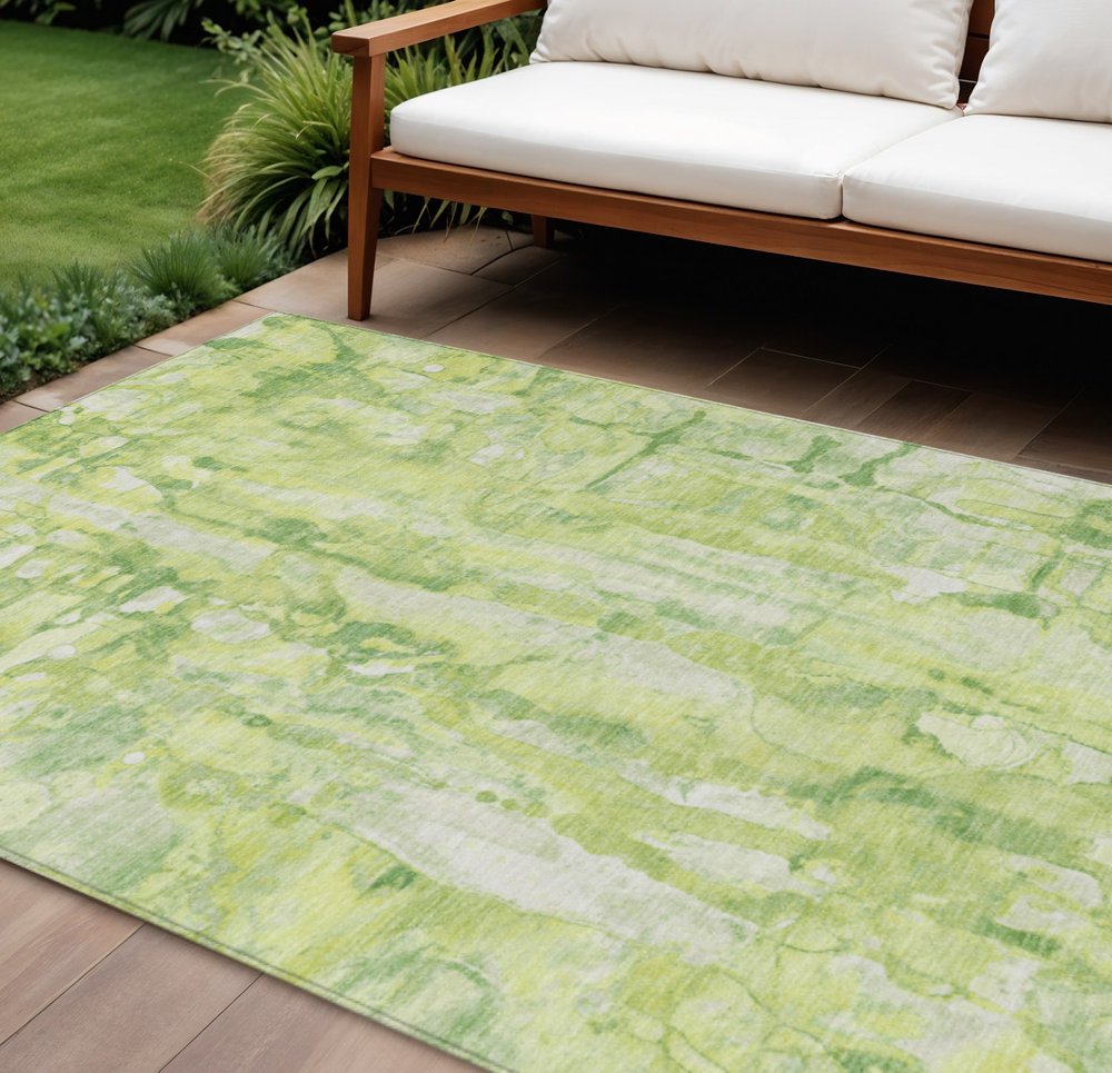 10' X 14' Lime Green And Ivory Abstract Washable Indoor Outdoor Area Rug — view 5