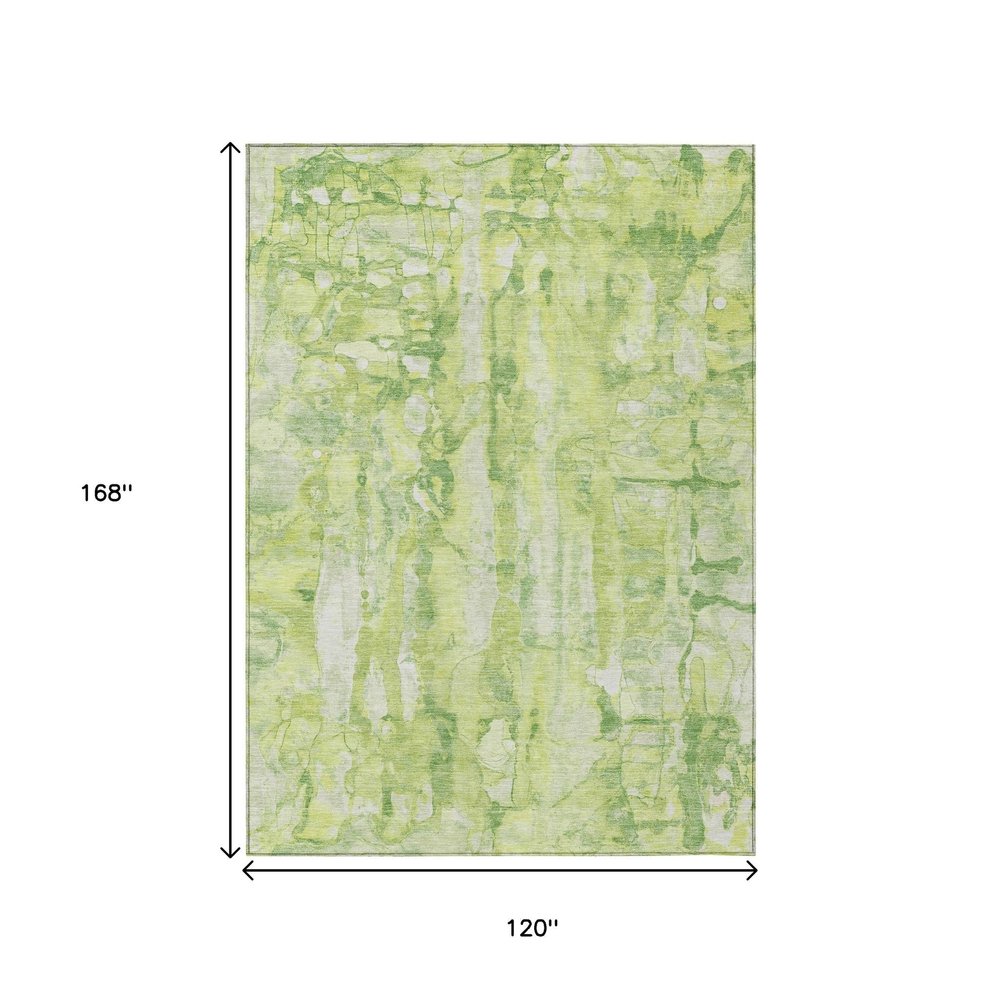 10' X 14' Lime Green And Ivory Abstract Washable Indoor Outdoor Area Rug HomeRoots