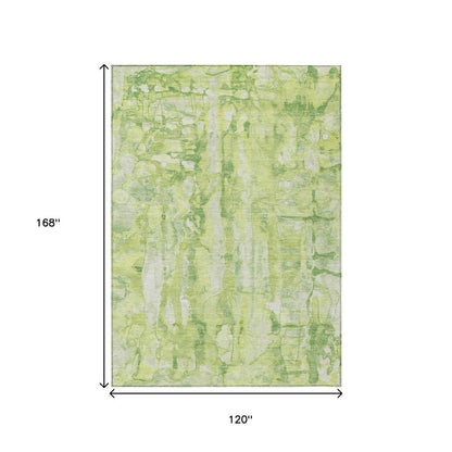 10' X 14' Lime Green And Ivory Abstract Washable Indoor Outdoor Area Rug HomeRoots