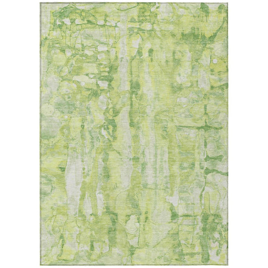 10' X 14' Lime Green And Ivory Abstract Washable Indoor Outdoor Area Rug