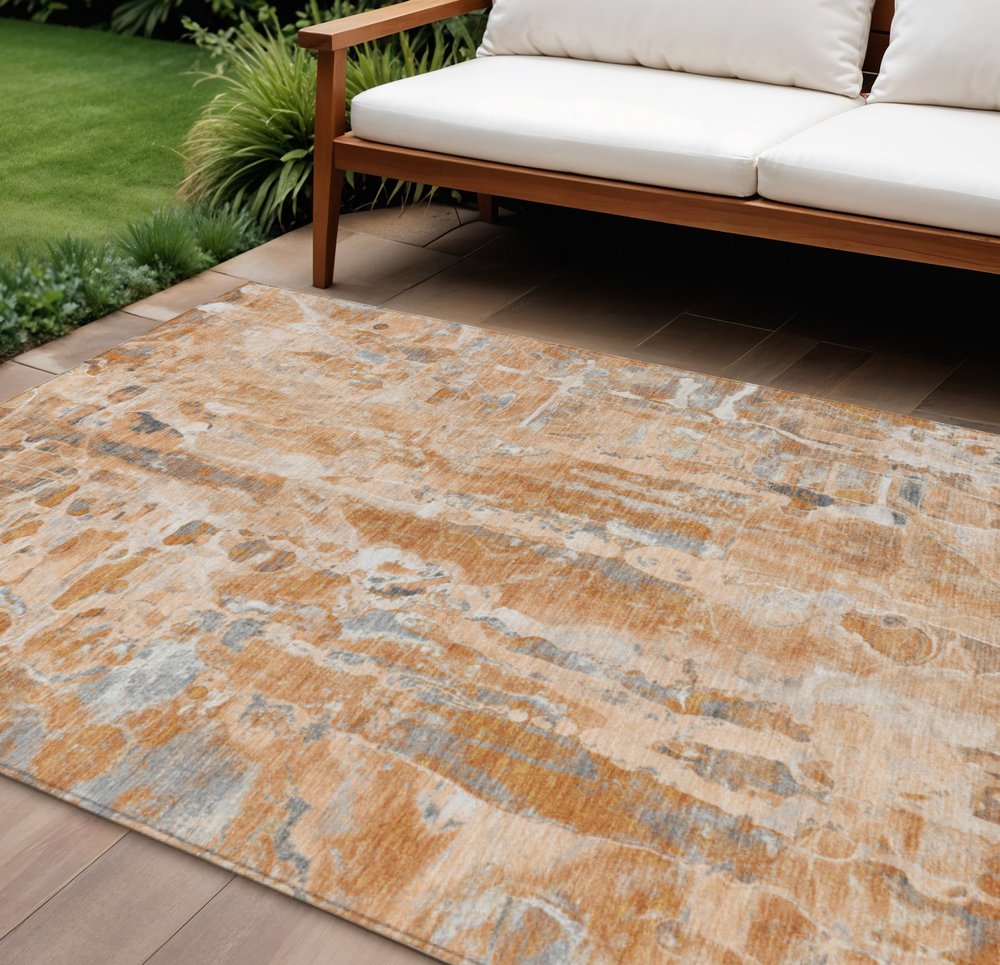 10' X 14' Orange And Gray Abstract Washable Indoor Outdoor Area Rug — view 5
