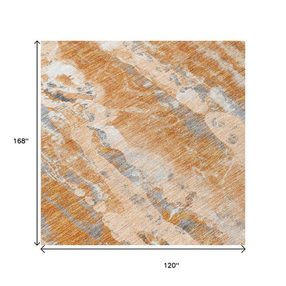 10' X 14' Orange And Gray Abstract Washable Indoor Outdoor Area Rug HomeRoots