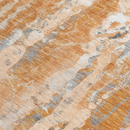 10' X 14' Orange And Gray Abstract Washable Indoor Outdoor Area Rug