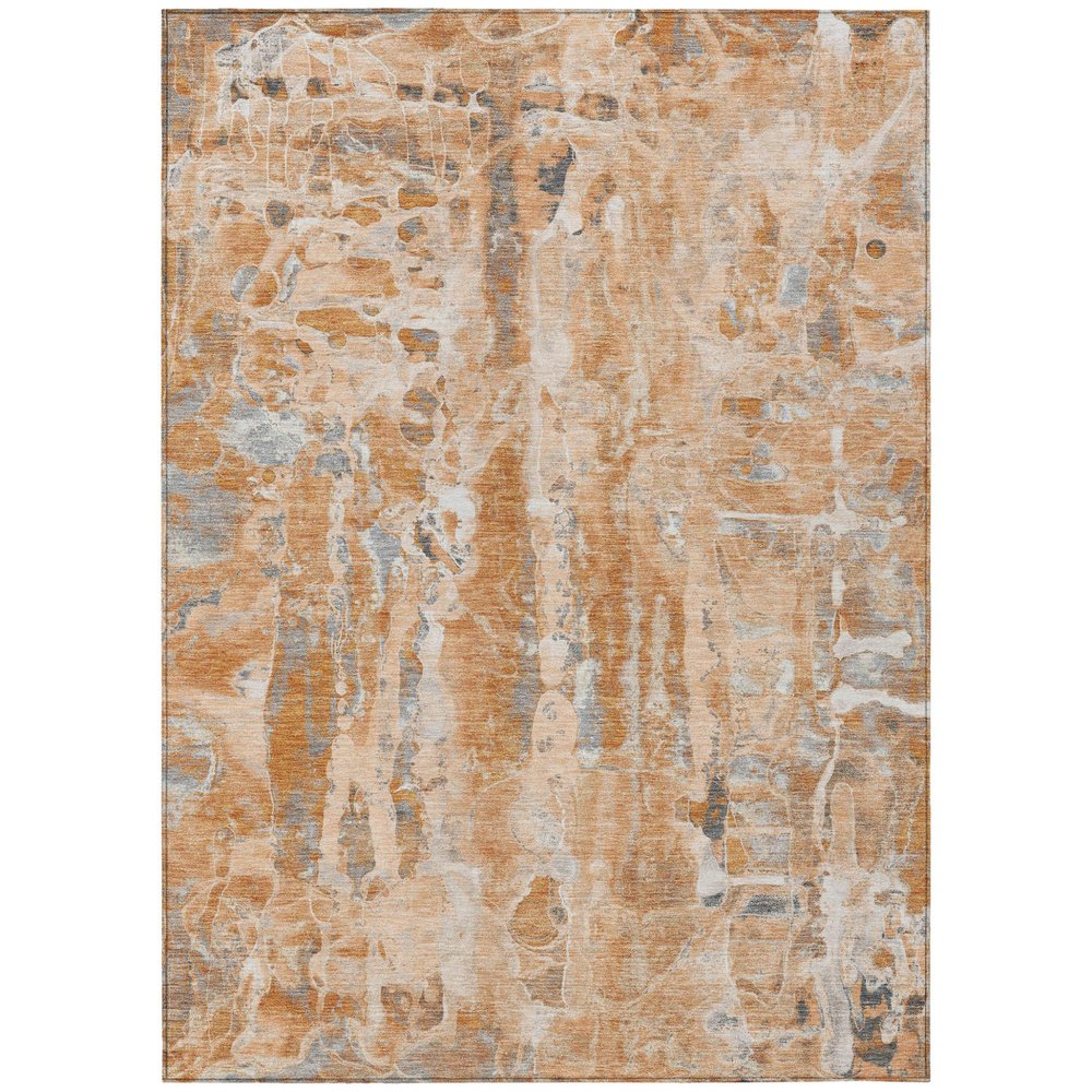 10' X 14' Orange And Gray Abstract Washable Indoor Outdoor Area Rug