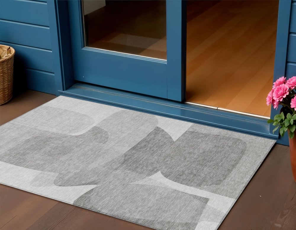 3' X 5' Linen And Gray Abstract Washable Indoor Outdoor Area Rug — view 8