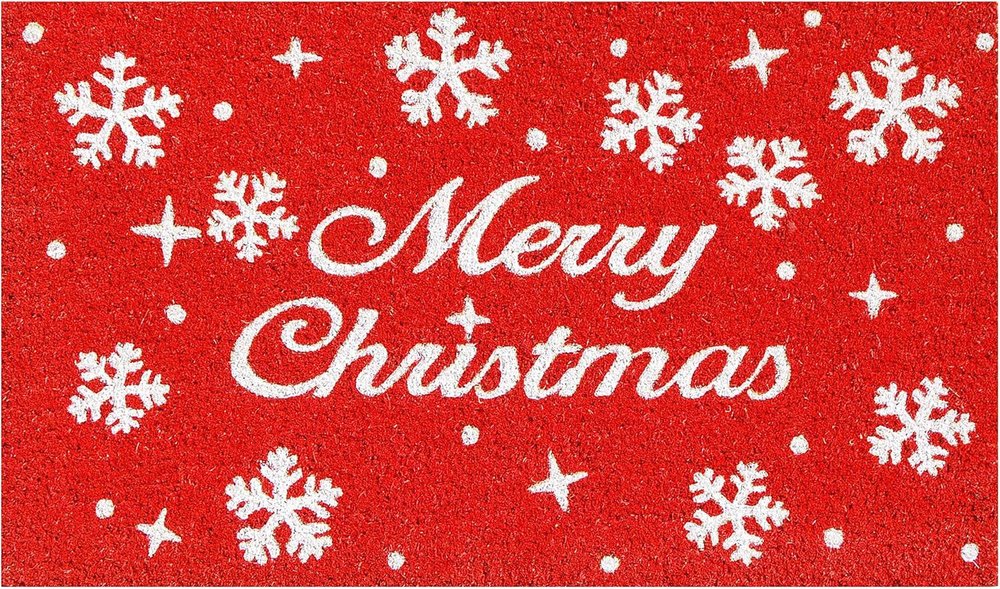 24" X 36" Red And White Christmas Snowflake Merry Christmas Outdoor Coir Door Mat HomeRoots