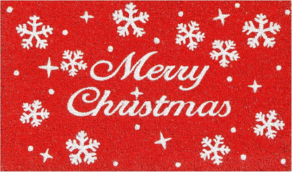 24" X 36" Red And White Christmas Snowflake Merry Christmas Outdoor Coir Door Mat HomeRoots