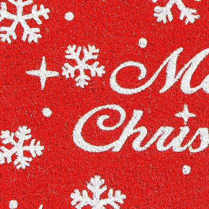 24" X 36" Red And White Christmas Snowflake Merry Christmas Outdoor Coir Door Mat HomeRoots