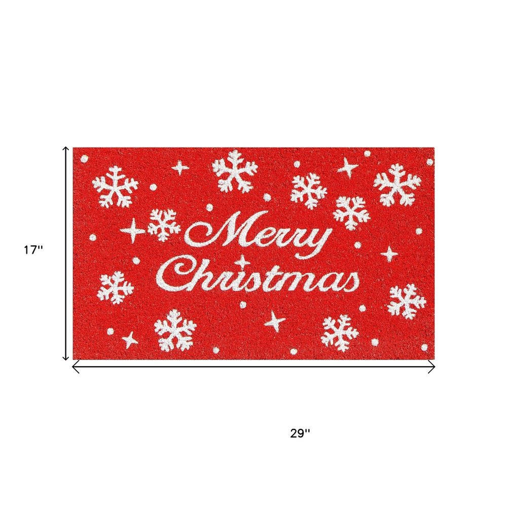24" X 36" Red And White Christmas Snowflake Merry Christmas Outdoor Coir Door Mat HomeRoots