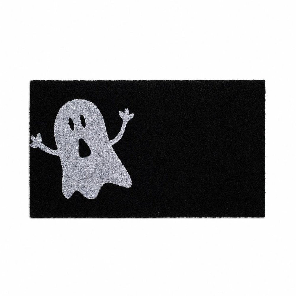 24" X 36" Black And White Halloween Ghost Outdoor Coir Door Mat