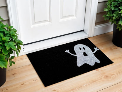24" X 36" Black And White Halloween Ghost Outdoor Coir Door Mat