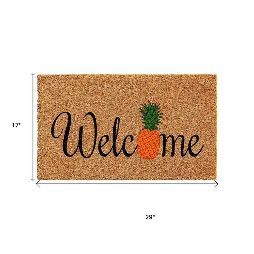 17" X 29" Natural And Black Pineapple Welcome Outdoor Coir Door Mat HomeRoots