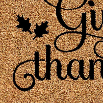 24" X 36" Natural And Brown Thanksgiving Give Thanks Outdoor Coir Door Mat HomeRoots