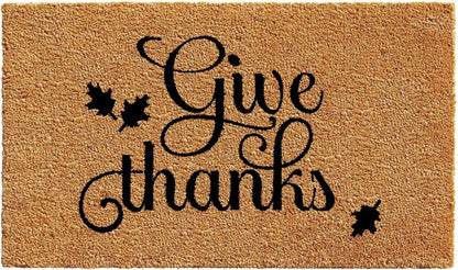 24" X 36" Natural And Brown Thanksgiving Give Thanks Outdoor Coir Door Mat HomeRoots