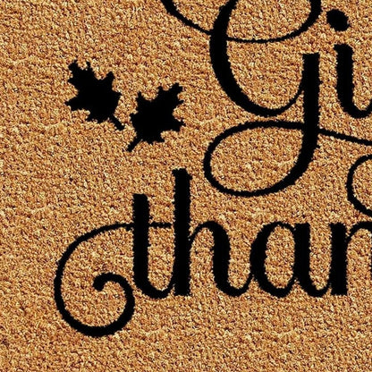 24" X 36" Natural And Brown Thanksgiving Give Thanks Outdoor Coir Door Mat HomeRoots