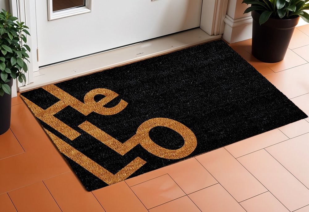 17" X 29" Black And Natural Hello Outdoor Coir Door Mat — view 5