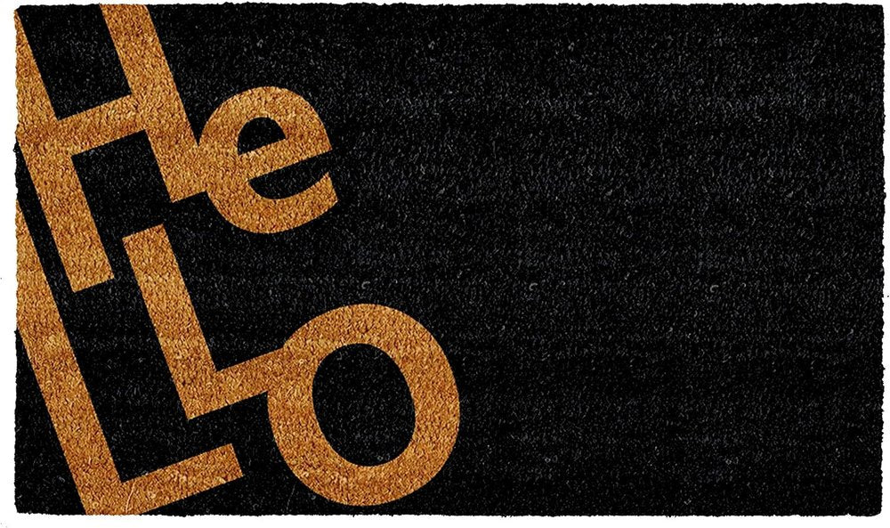 17" X 29" Black And Natural Hello Outdoor Coir Door Mat — view 1